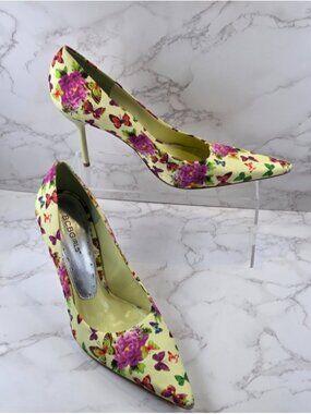 BCBGeneration Yellow Floral Butterfly Pointed-Toe Stiletto Heels(B6)